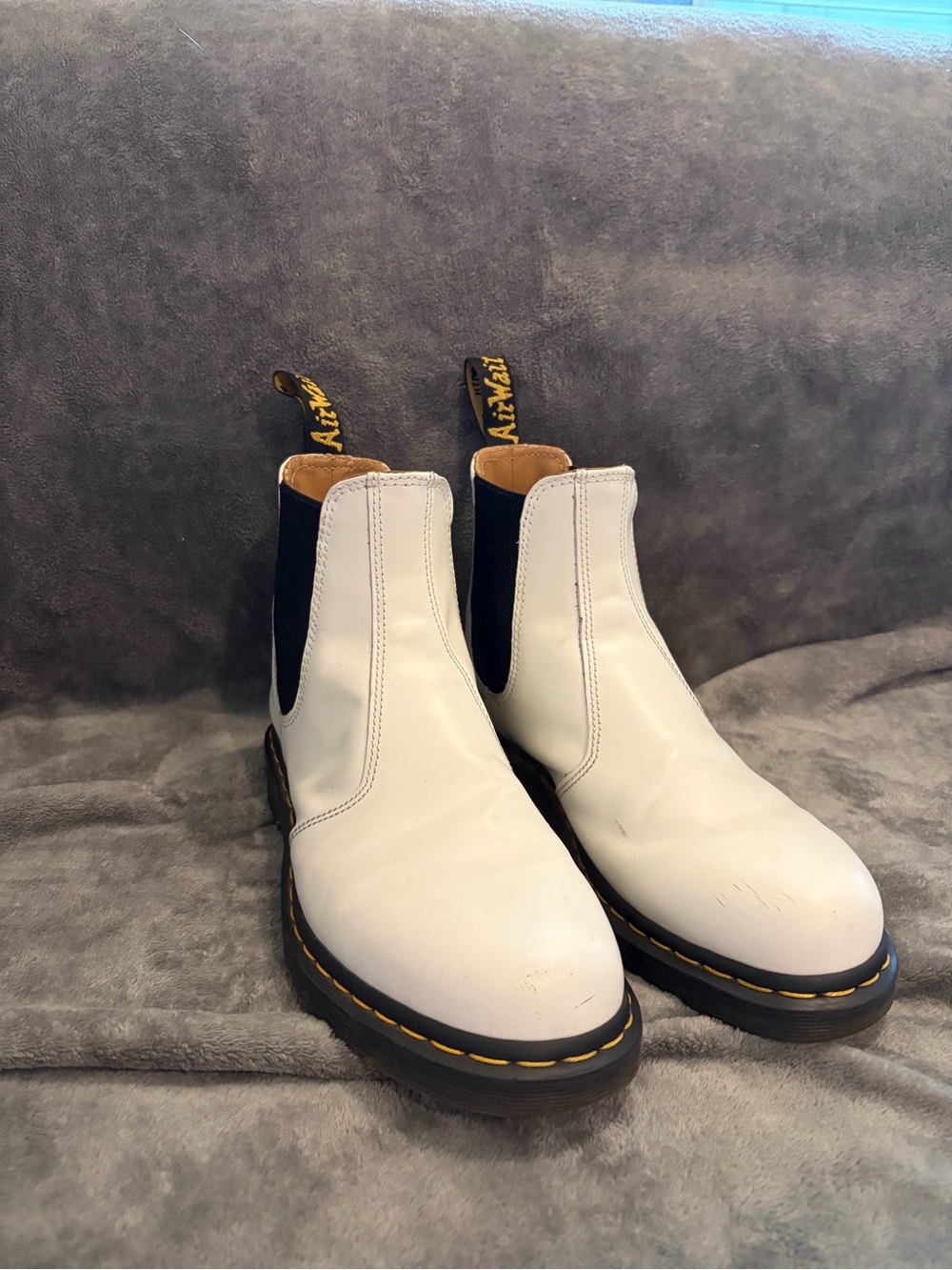 Dr. Martens White Chelsea Boots with Black Elastic